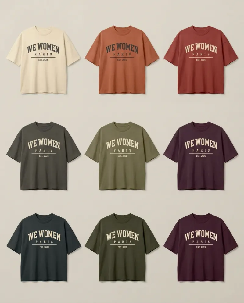 Les neuf coloris du tee-shirt Campus au print WE WOMEN Paris